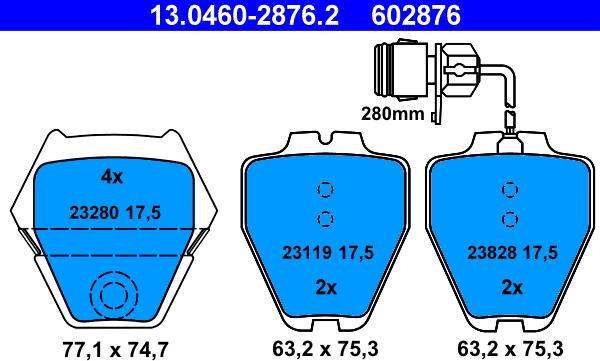 ATE 13.0460-2876.2 - Kit pastiglie freno, Freno a disco autozon.pro