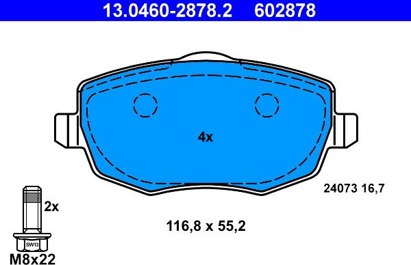 ATE 13.0460-2878.2 - Kit pastiglie freno, Freno a disco autozon.pro