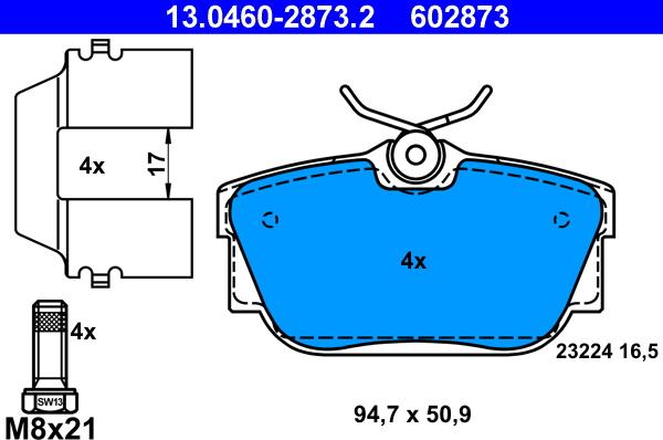 ATE 13.0460-2873.2 - Kit pastiglie freno, Freno a disco autozon.pro