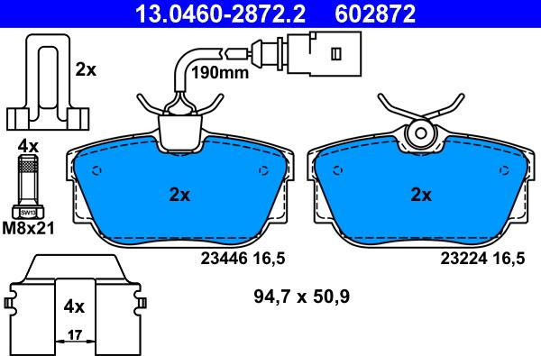 ATE 13.0460-2872.2 - Kit pastiglie freno, Freno a disco autozon.pro