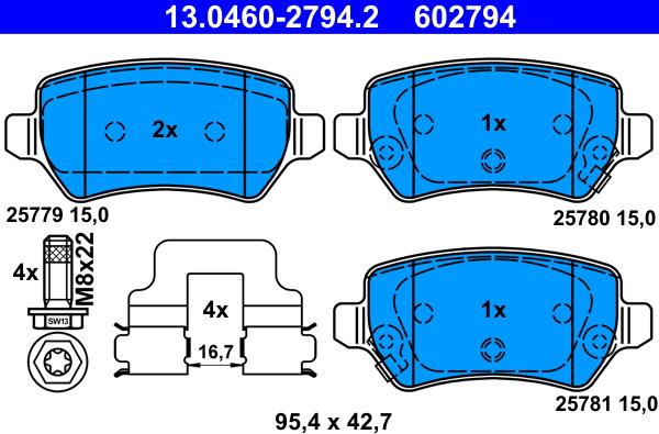 ATE 13.0460-2794.2 - Kit pastiglie freno, Freno a disco autozon.pro