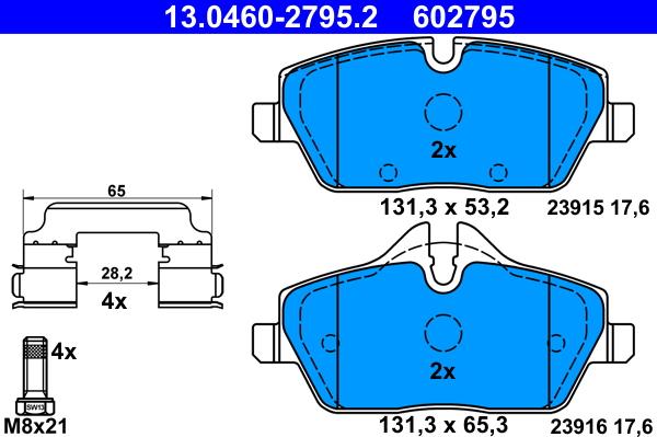 ATE 13.0460-2795.2 - Kit pastiglie freno, Freno a disco autozon.pro