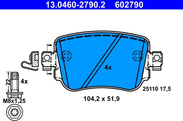 ATE 13.0460-2790.2 - Kit pastiglie freno, Freno a disco autozon.pro