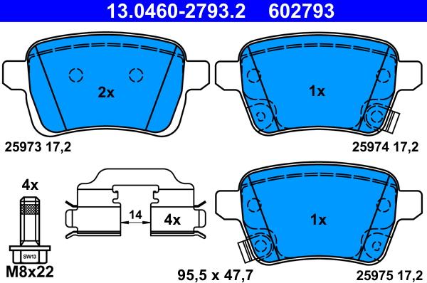 ATE 13.0460-2793.2 - Kit pastiglie freno, Freno a disco autozon.pro