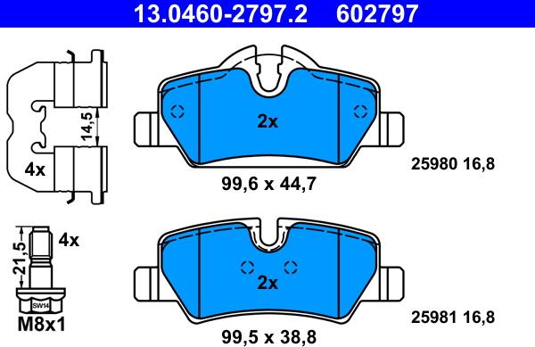 ATE 13.0460-2797.2 - Kit pastiglie freno, Freno a disco autozon.pro