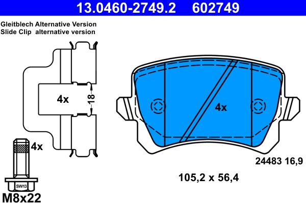 ATE 13.0460-2749.2 - Kit pastiglie freno, Freno a disco autozon.pro