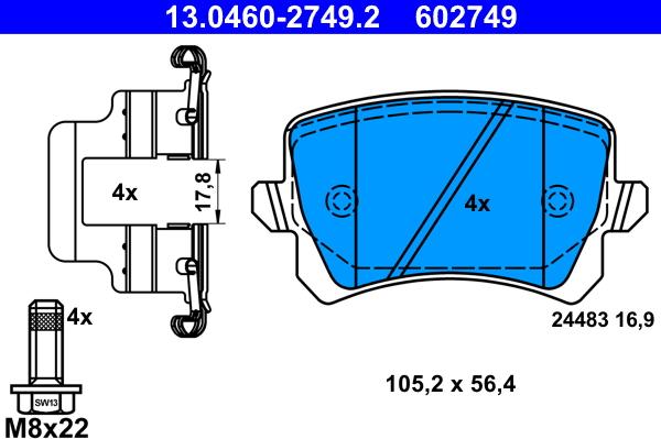 ATE 13.0460-2749.2 - Kit pastiglie freno, Freno a disco autozon.pro