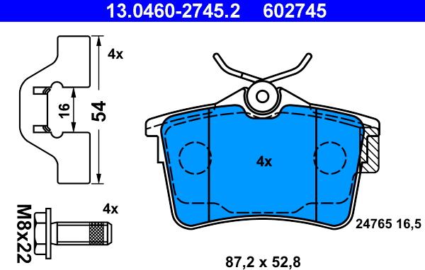 ATE 13.0460-2745.2 - Kit pastiglie freno, Freno a disco autozon.pro