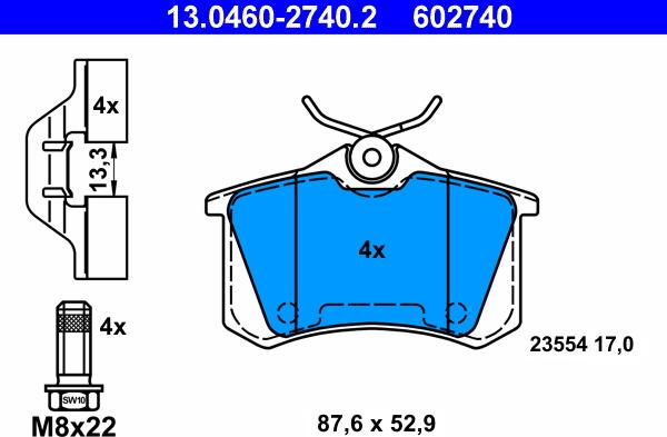 ATE 13.0460-2740.2 - Kit pastiglie freno, Freno a disco autozon.pro