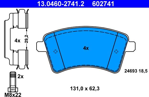 ATE 13.0460-2741.2 - Kit pastiglie freno, Freno a disco autozon.pro