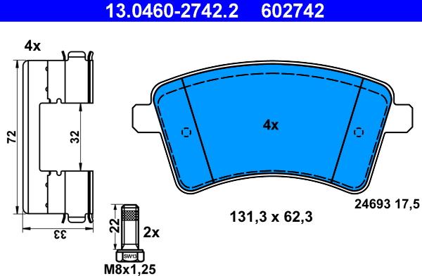 ATE 13.0460-2742.2 - Kit pastiglie freno, Freno a disco autozon.pro