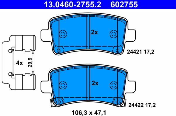 ATE 13.0460-2755.2 - Kit pastiglie freno, Freno a disco autozon.pro