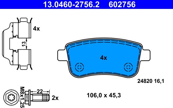 ATE 13.0460-2756.2 - Kit pastiglie freno, Freno a disco autozon.pro