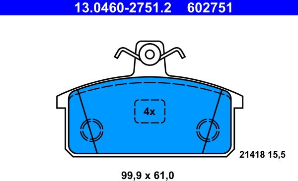 ATE 13.0460-2751.2 - Kit pastiglie freno, Freno a disco autozon.pro