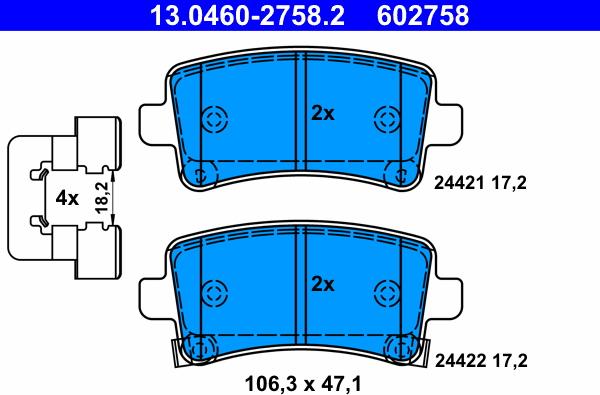 ATE 13.0460-2758.2 - Kit pastiglie freno, Freno a disco autozon.pro