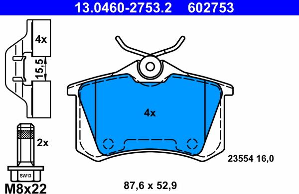 ATE 13.0460-2753.2 - Kit pastiglie freno, Freno a disco autozon.pro