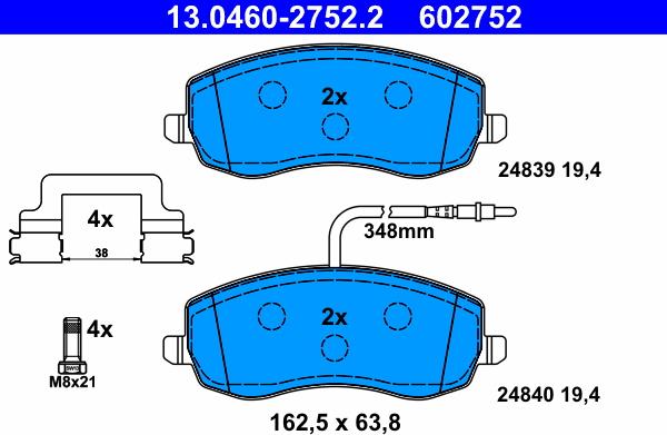 ATE 13.0460-2752.2 - Kit pastiglie freno, Freno a disco autozon.pro