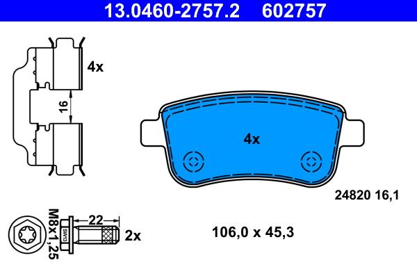 ATE 13.0460-2757.2 - Kit pastiglie freno, Freno a disco autozon.pro