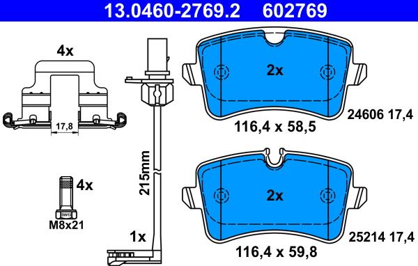 ATE 13.0460-2769.2 - Kit pastiglie freno, Freno a disco autozon.pro