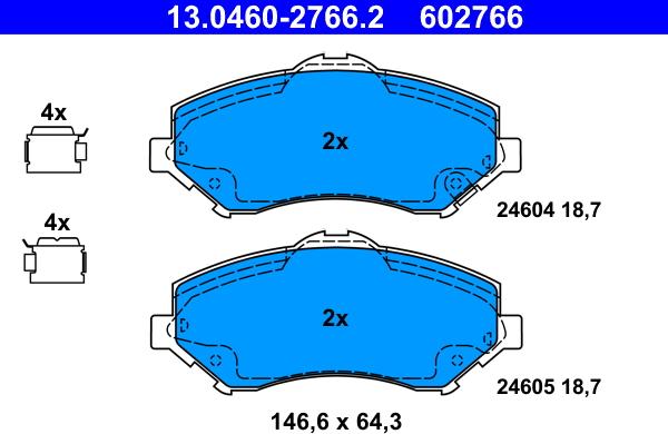 ATE 13.0460-2766.2 - Kit pastiglie freno, Freno a disco autozon.pro