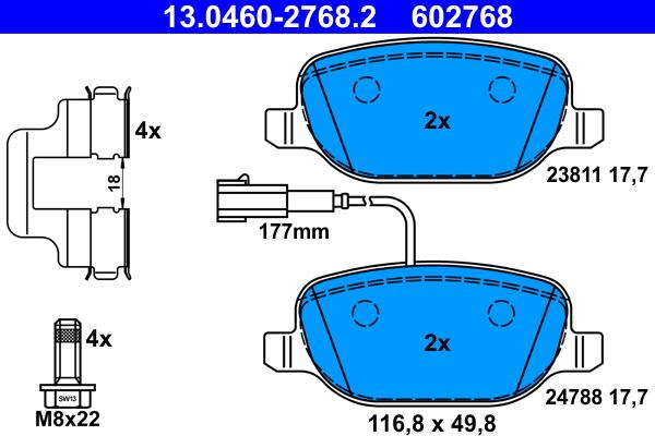 ATE 13.0460-2768.2 - Kit pastiglie freno, Freno a disco autozon.pro