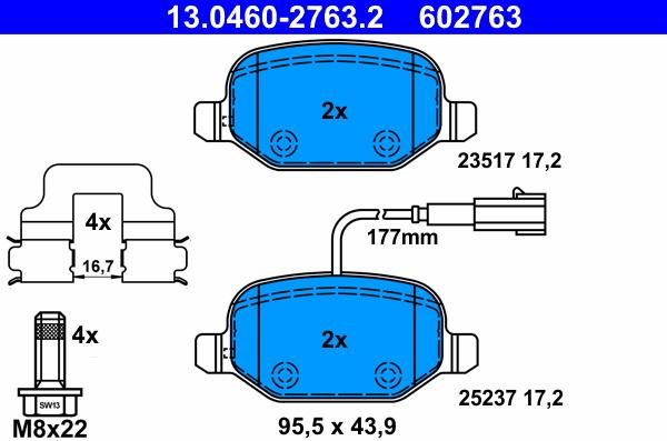 ATE 13.0460-2763.2 - Kit pastiglie freno, Freno a disco autozon.pro