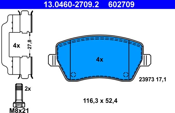 ATE 13.0460-2709.2 - Kit pastiglie freno, Freno a disco autozon.pro