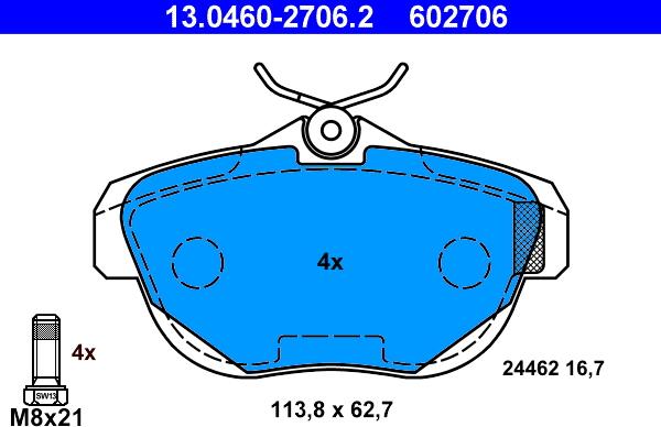 ATE 13.0460-2706.2 - Kit pastiglie freno, Freno a disco autozon.pro