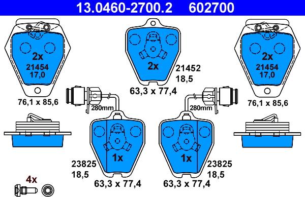 ATE 13.0460-2700.2 - Kit pastiglie freno, Freno a disco autozon.pro