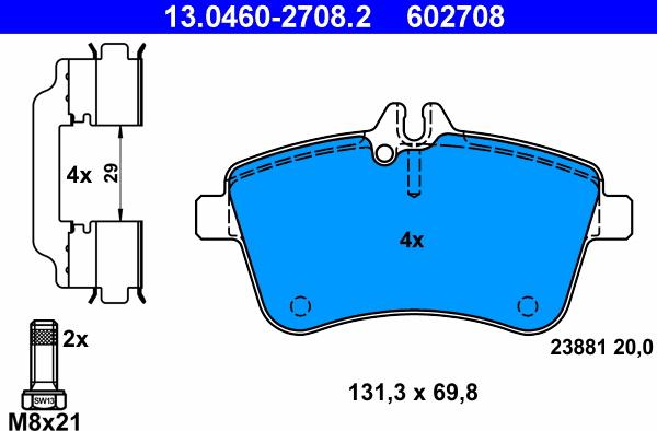 ATE 13.0460-2708.2 - Kit pastiglie freno, Freno a disco autozon.pro