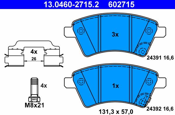 ATE 13.0460-2715.2 - Kit pastiglie freno, Freno a disco autozon.pro