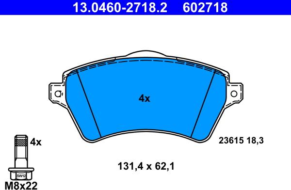 ATE 13.0460-2718.2 - Kit pastiglie freno, Freno a disco autozon.pro