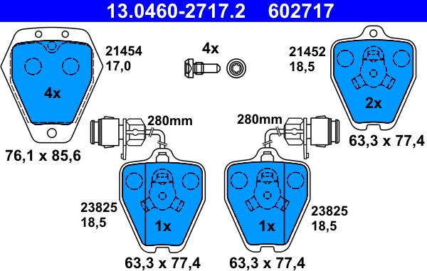 ATE 13.0460-2717.2 - Kit pastiglie freno, Freno a disco autozon.pro