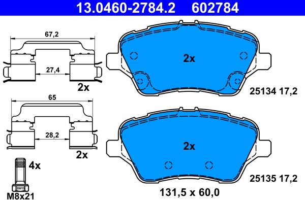 ATE 13.0460-2784.2 - Kit pastiglie freno, Freno a disco autozon.pro