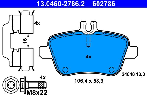 ATE 13.0460-2786.2 - Kit pastiglie freno, Freno a disco autozon.pro