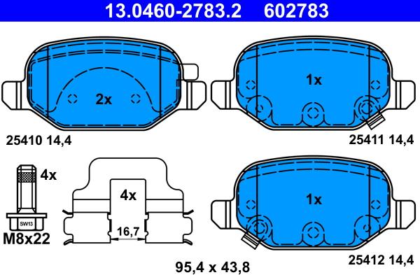 ATE 13.0460-2783.2 - Kit pastiglie freno, Freno a disco autozon.pro