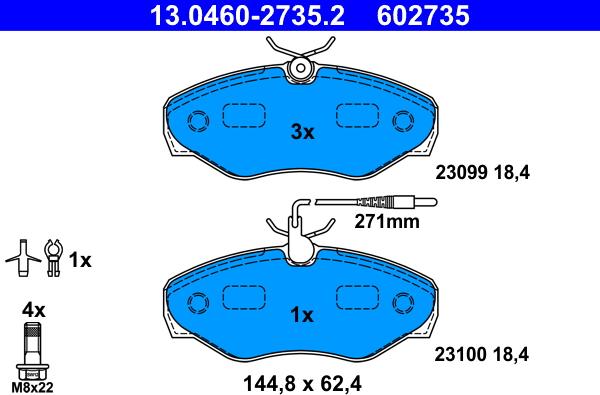 ATE 13.0460-2735.2 - Kit pastiglie freno, Freno a disco autozon.pro