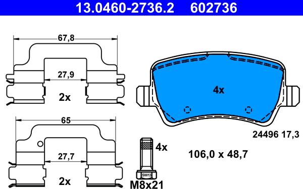 ATE 13.0460-2736.2 - Kit pastiglie freno, Freno a disco autozon.pro