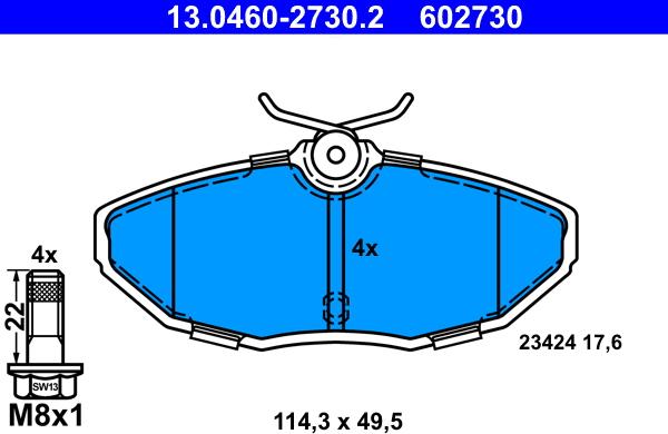 ATE 13.0460-2730.2 - Kit pastiglie freno, Freno a disco autozon.pro