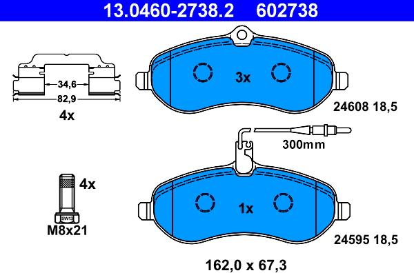 ATE 13.0460-2738.2 - Kit pastiglie freno, Freno a disco autozon.pro