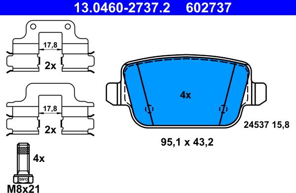 ATE 13.0460-2737.2 - Kit pastiglie freno, Freno a disco autozon.pro