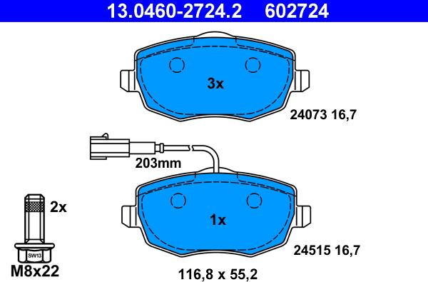 ATE 13.0460-2724.2 - Kit pastiglie freno, Freno a disco autozon.pro