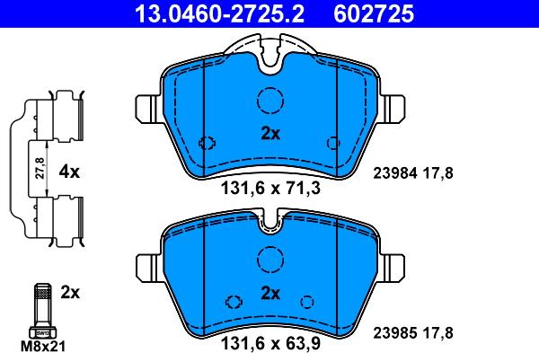 ATE 13.0460-2725.2 - Kit pastiglie freno, Freno a disco autozon.pro