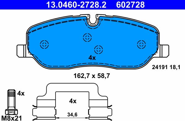 ATE 13.0460-2728.2 - Kit pastiglie freno, Freno a disco autozon.pro