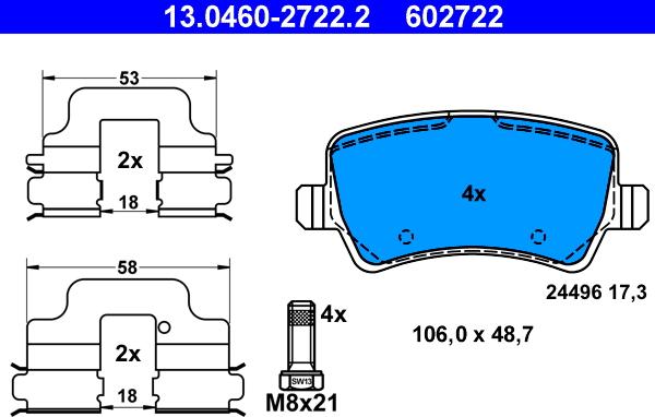 ATE 13.0460-2722.2 - Kit pastiglie freno, Freno a disco autozon.pro