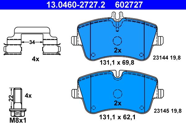 ATE 13.0460-2727.2 - Kit pastiglie freno, Freno a disco autozon.pro