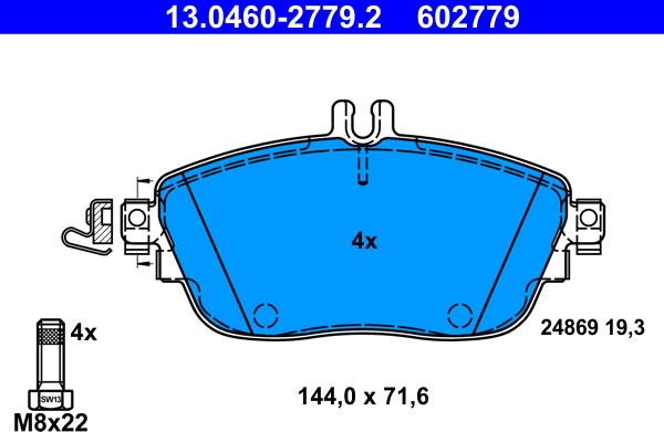 ATE 13.0460-2779.2 - Kit pastiglie freno, Freno a disco autozon.pro