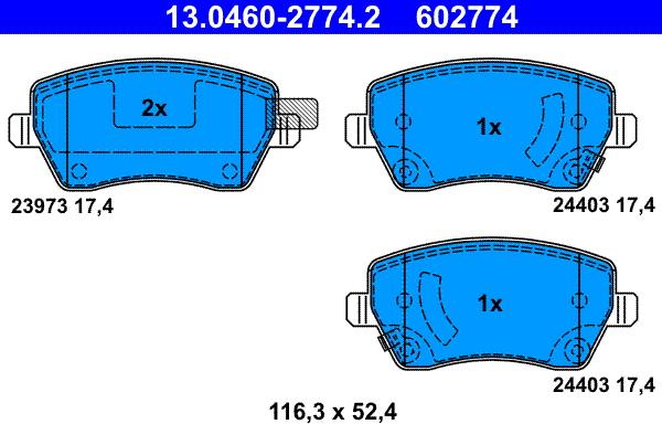 ATE 13.0460-2774.2 - Kit pastiglie freno, Freno a disco autozon.pro