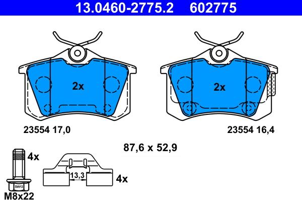 ATE 13.0460-2775.2 - Kit pastiglie freno, Freno a disco autozon.pro