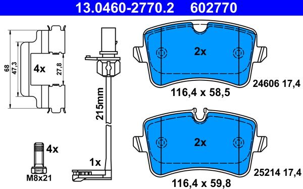 ATE 13.0460-2770.2 - Kit pastiglie freno, Freno a disco autozon.pro